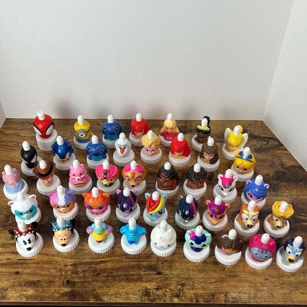 Lot of 41 Good2Grow Bottle Toppers Disney Marvel Paw Patrol Bluey Gabby cat